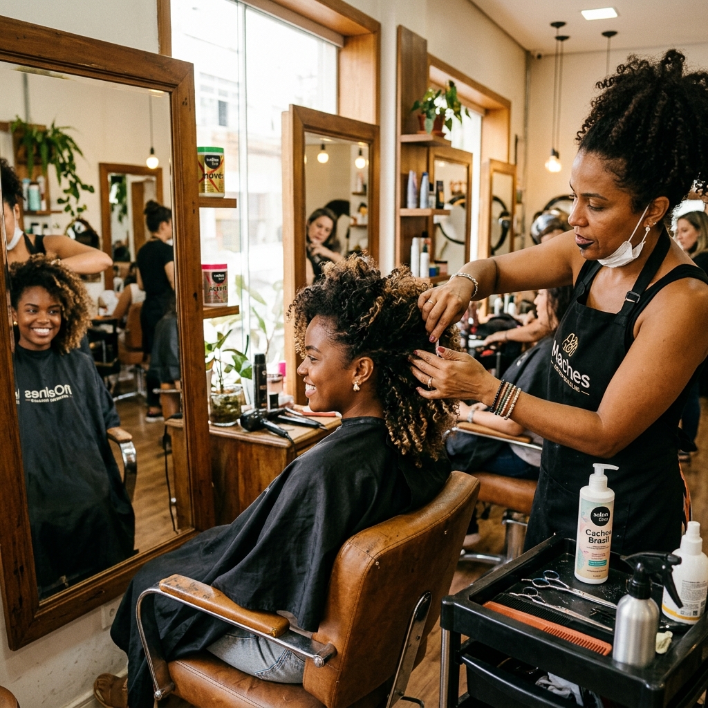 Cabelo cacheado estilizado
